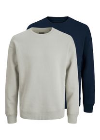 Jack & Jones Sweatshirt JACK & JONES "JJEBRADLEY SWEAT CREW 2PK MP", Herren, Gr. S, navy blazer pack:navyblazer, moonbeam, angeraute Sweatware, Obermaterial: 65% Polyester, 35% Baumwolle, unifarben, relaxed fit normal, Rundhals, Rippb&uuml;ndchen, Sweatshirts Sweatshirt, Materialmix, relaxed fit