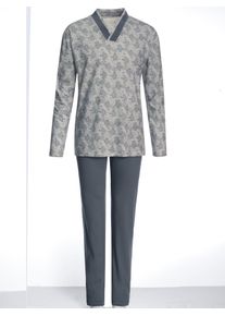 G&ouml;tting Schlafanzug G&Ouml;TTING, Damen, Gr. 46, blau (stahlblau, bedruckt), 100% Baumwolle, Homewear-Sets Schlafanzug