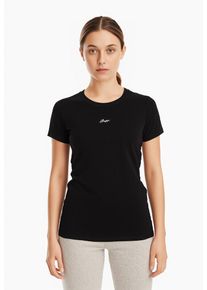 T-Shirt BOSS Orange "Elogo Premium Damenmode", Damen, Gr. M (38), schwarz (schwarz 001), Single Jersey, Obermaterial: 100% Baumwolle, unifarben, regular fit normal, Rundhals, abgesteppte Kante, Shirts T-Shirt, mit Label-Stitching