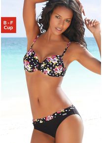 B&uuml;gel-Bikini Lascana, Damen, Gr. 46, Cup F, schwarz (schwarz, bedruckt), Polyamid, gebl&uuml;mt, gepunktet, Bikini-Sets B&uuml;gel-Bikini, verstellbare Tr&auml;ger, Bikini-Hose mit bedrucktem B&uuml;ndchen