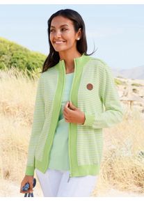 Cardigan Casual Looks, Damen, Gr. 38, reseda, wei&szlig;, geringelt, 100% Baumwolle, gemustert, gestreift, mehrfarbig, Strickjacken Cardigan