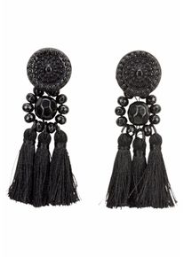 Paar Ohrstecker Firetti "mit 3 kleinen Quasten, schwarz", schwarz (schwarz, schwarz), Ohrringe, Damen, Kunststoff Metall Textil, Kunststoff, Metall, Textil, Paar Ohrstecker