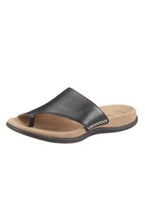 Zehentrenner Gabor, Damen, Gr. 45, schwarz, Nappaleder, Schuhe Zehentrenner, Keilabsatz, Sommerschuh, Dianette mit kontrastfarbiger Stickerei