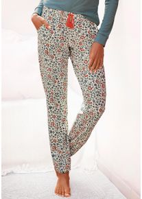 Schlafhose Lascana, Damen, Gr. 44/46, N-Gr, beige (ecru), Single Jersey, Obermaterial: 60% Polyester, 36% Viskose, 4% Elasthan, gebl&uuml;mt, loose fit lang, Hosen Schlafhose, im Blumen Allover-Druck