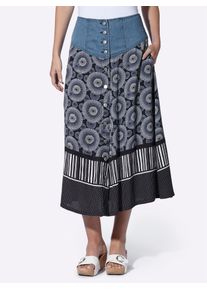 A-Linien-Rock Heine, Damen, Gr. 36, marine, ecru, bedruckt, 70% Baumwolle, 30% Lyocell, Unterteil:100% Viskose, bedruckt, gemustert, gepunktet, mehrfarbig, wadenlang, R&ouml;cke A-Linien-Rock