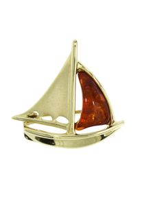 Brosche OSTSEE-SCHMUCK "- Schiff - Gold 333/000 - Bernstein" Gr. 25, gold (gold 333, goldfarben, gelb), Broschen, Damen, Blacklist, Gelbgold 333, Brosche