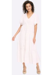 Sommerkleid Heine "Webkleid", Damen, Gr. 46, Normalgr&ouml;&szlig;en, wei&szlig;, 100% Baumwolle, unifarben, lang, V-Ausschnitt, Kleider Sommerkleid