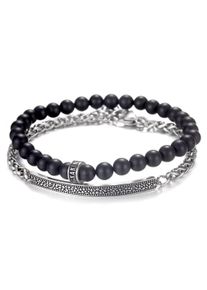 Armband Set Kingka "SB-S2222SAG", schwarz (edelstahlfarben, schwarz, schwarz), Armb&auml;nder, Herren, 21,5cm, Edelstahl Nylon, Edelstahl, Nylon, Armband Set, mit Achat