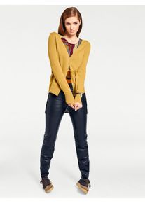 Strickjacke Heine, Damen, Gr. 46, gelb (senfgelb), 100% Baumwolle, unifarben, Strickjacken Strickjacke