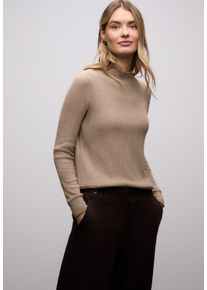 Langarmshirt Street One, Damen, Gr. 34, light terra mocha meliert, Jersey, Obermaterial: 80% Viskose, 15% Polyester, 5% Elasthan, unifarben, k&ouml;rpernah h&uuml;ftbedeckend, Rundhals, Shirts Langarmshirt, in Ripp-Optik