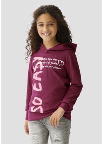 Kapuzenshirt Kidsworld "SO EASY - Print", M&auml;dchen, Gr. 164/170 (172), rot (bordeaux, beere), Interlock, Obermaterial: 100% Baumwolle, bedruckt, unifarben, Basic Po-bedeckend, B&uuml;ndchen, Shirts Kapuzenshirt, Langarm, Basic-Passform, mit modischen Drucken
