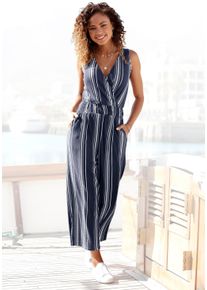 Culotte-Overall Lascana, Damen, Gr. 46, N-Gr, blau (marine, wei&szlig;, gestreift), Jersey, Obermaterial: 71% Viskose, 27% Polyester, 2% Elasthan, Crinkleoptik, gestreift, figurumspielend 7/8-L&auml;nge, V-Ausschnitt, Overalls Culotte-Overall, aus strukturierter Ware, sommerlicher Jumpsuit mit Streifen, Topseller