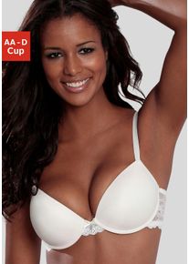 Push-up-BH Lascana, Damen, Gr. 85, Cup C, beige (creme), Spitze, Obermaterial: 82% Polyamid (TACTEL), 18% Elasthan (LYCRA), BHs Push-up-BH, mit B&uuml;gel und Spitzenr&uuml;cken, Dessous