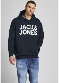 Jack & Jones PlusSize Kapuzensweatshirt "CORP LOGO SWEAT HOOD", Herren, Gr. XXL, blau (navy), angeraute Sweatware, Obermaterial: 70% Baumwolle, 30% Polyester, JACK & JONES PLUSSIZE, bedruckt, normal normal, Rundhals, B&uuml;ndchen, Sweatshirts Kapuzensweatshirt, Bis Gr&ouml;&szlig;e 6XL
