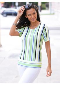 Kurzarmshirt Casual Looks "Shirt", Damen, Gr. 46, bunt (apfel, marine, geringelt), 50% Baumwolle, 50% Modal, gemustert, gestreift, mehrfarbig, Rundhals, Shirts Kurzarmshirt