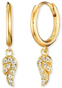 Paar Creolen Engelsrufer "Flying Wings", gold (gelbgoldfarben, kristallwei&szlig;, kristallwei&szlig;), Ohrringe, Damen, 14mm, Silber 925 (Sterlingsilber), Paar Creolen, mit Zirkonia (synth.)