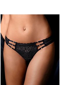 String Lascana, Damen, Gr. 32/34, schwarz, Spitze, Obermaterial: 90% Polyamid, 10% Elasthan, k&ouml;rpernah, Unterhosen String, mit extravaganten Schmuckringen vorn, Topseller