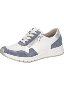 Waldl&auml;ufer Keilsneaker WALDL&Auml;UFER, Damen, Gr. 6,5, wei&szlig;, jeansblau, silberfarben, Nappaleder, Textil, Veloursleder, Schuhe Keilsneaker, Schn&uuml;rschuh, Halbschuh, Freizeitschuh mit zus&auml;tzlichem Rei&szlig;verschluss