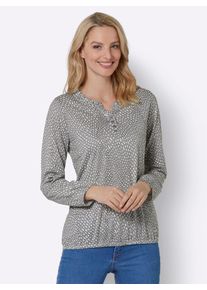 Langarmshirt Inspirationen "Druck-Shirt", Damen, Gr. 46, grau (steingrau, ecru, bedruckt), 50% Baumwolle, 50% Modal, bedruckt, gemustert, mehrfarbig, Rundhals, Shirts Langarmshirt