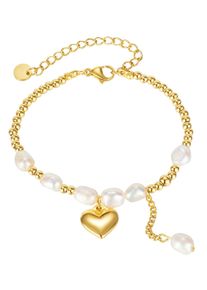 Edelstahlarmband Firetti "Schmuck Geschenk Herz & Perlen", gold (gelbgoldfarben, wei&szlig;), Armb&auml;nder, Damen, 21cm, Edelstahl Perlen, Edelstahl, Perlen, Edelstahlarmband, mit S&uuml;&szlig;wasserzuchtperle