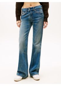 Bootcut-Jeans Tommy Jeans "SIA LOW BOOTCUT", Damen, Gr. 26, L&auml;nge 32, denim medium, Denim/Jeans, Obermaterial: 100% Baumwolle, Abriebeffekte, bootcut fit kn&ouml;chellang, Jeans Bootcut-Jeans