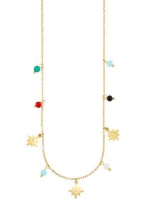 Edelstahlkette "gelbgoldfarben mit bunten Steinen", gelbgoldfarben, kristallwei&szlig;, hellblau, rot, gr&uuml;n, schwarz, ANISTON JEWELRY & WATCHES, Halsketten, Damen, Edelstahl, L: 48 B: 1mm, Edelstahlkette, mit Zirkonia (synth.), B:1mm