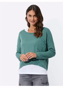 Oversize-Shirt Inspirationen "Shirt + Top", Damen, Gr. 44, wei&szlig; (jade, wei&szlig;), 95% Polyester, 5% Elasthan, Top:100% Baumwolle, unifarben, Rundhals, Shirts Oversize-Shirt