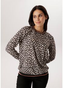 Shirtbluse Aniston SELECTED, Damen, Gr. 40, bunt (camel, beige, schwarz), Cr&ecirc;pe, Obermaterial: 97% Polyester, 3% Elasthan, bedruckt, gemustert, figurumspielend h&uuml;ftbedeckend, Rundhals, B&uuml;ndchen, Blusen Shirtbluse, mit gestreiften B&uuml;ndchen und Lepoarden-Print allover - NEUE KOLLEKTION, Topseller