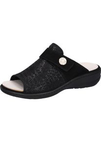 Waldl&auml;ufer Pantolette WALDL&Auml;UFER "HERIA", Damen, Gr. 5,5 (38,5), schwarz, Nubukleder, Textil, metallic, Schuhe Pantolette, Bequemschuh, Hausschuh, Sommerschuh in Komfortweite H=sehr weit