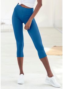 Caprileggings Lascana, Damen, Gr. 44/46, N-Gr, blau (royalblau), Single Jersey, Obermaterial: 95% Baumwolle, 5% Elasthan, unifarben, Basic, Basic kniebedeckend, Hosen Caprileggings, mit breitem, weichen B&uuml;ndchen
