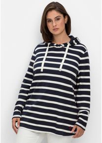 Langarmshirt sheego "Langarmshirt", Damen, Gr. 56/58, blau (nachtblau, gestreift), 100% Baumwolle, gemustert, gestreift, Shirts Langarmshirt