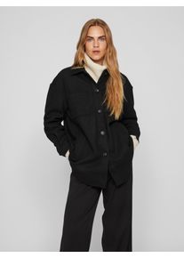 Hemdjacke Vila "VIKIMMI SHIRT L/S JACKET - NOOS", Damen, Gr. XL, schwarz, Web, Obermaterial: 100% Polyester, unifarben, regular fit, Rundhals, Jacken Hemdjacke