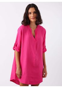 Schlupfbluse Zwillingsherz "Rom", Damen, pink, Web, Obermaterial: 100% Baumwolle, unifarben, ca. Mitte Oberschenkel, tiefer V-Ausschnitt, Krempel&auml;rmel 1-Knopf-Manschette, Blusen Schlupfbluse, verl&auml;ngerte R&uuml;ckenpartie, V-Neck, Turn-Up &Auml;rmel, Musselin