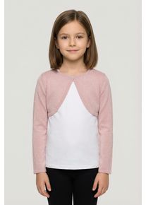 Bolero happy girls, M&auml;dchen, Gr. 128, dusty rose, Strick, Obermaterial: 70% Baumwolle, 30% Polyester, Glitzermuster, unifarben, festlich, bauchfrei, Rundhals, gewellter Abschluss, Strickjacken Bolero, im dezenten Glitzerlook und mit gewellten Kanten