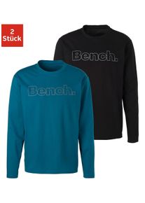 Langarmshirt BENCH. LOUNGEWEAR, Damen, Gr. L, gr&uuml;n (petrol, schwarz), Obermaterial: 100% Baumwolle, unifarben, Basic, bequem normal, Rundhals, Shirts Langarmshirt, mit Bench. Print vorn