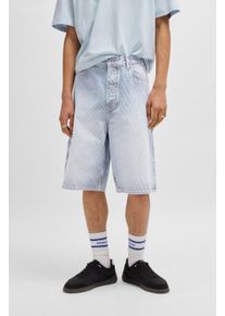 Shorts HUGO BLUE "Aman", Herren, Gr. 36, N-Gr, blau (bright blau439), Denim/Jeans, Obermaterial: 100% Baumwolle, gestreift, unifarben, relaxed fit knieumspielend, Hosen Shorts, mit kontrastfarbenen Details
