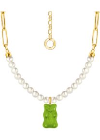 Kette mit Anh&auml;nger Thomas Sabo "Thomas Sabo x HARIBO Schmuck: Gliedercollier mit Goldb&auml;r" Gr. 45, bunt (gelbgoldfarben, gr&uuml;n, wei&szlig;), Halsketten, Damen, 45, Perlen Silber 925 (recycelt), Perlen, Silber 925 (recycelt), Kette mit Anh&auml;nger, mit Kristallglas - mit S&uuml;&szlig;wasserzuchtperle