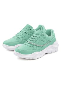 Sneaker Lascana, Damen, Gr. 36, gr&uuml;n (mint), Obermaterial: 100% Textilmaterial. Decksohle: 100% Textilmaterial. Futter: 100% Textilmaterial. Laufsohle: 100% Synthetik, unifarben, Basic, Schuhe Sneaker, mit Chunky-Sohle & Ketten, Schn&uuml;rhalbschuhe, Freizeitschuhe VEGAN