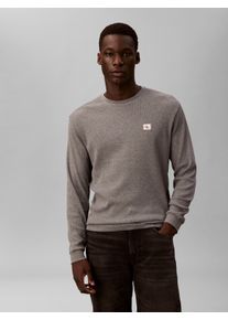 Langarmshirt Calvin Klein Jeans "LS WAFFLE BADGE CREWNK TEE", Damen, Gr. XL, med grau htr, Single Jersey, Obermaterial: 60% Baumwolle, 40% Polyester, unifarben, klassisch normal, Rundhals, eingesetzt Rippb&uuml;ndchen, Shirts Langarmshirt, Mit Rundhalsausschnitt