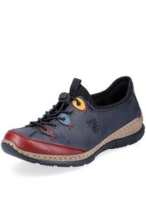 Slipper Rieker, Damen, Gr. 37, blau (jeansblau), Synthetik, Textil, Schuhe Slipper