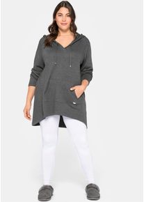Longshirt sheego "Longshirt", Damen, Gr. 56/58, grau (grau meliert), 67% Polyester, 33% Viskose, unifarben, V-Ausschnitt, Shirts Longshirt