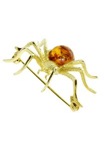 Brosche OSTSEE-SCHMUCK "- Spinne 40 x 36 mm - Silber 925/000, vergoldet - Bernstein" Gr. 40, gold (goldfarben, gelb), Broschen, Damen, Blacklist, Silber 925 (Sterlingsilber), Brosche