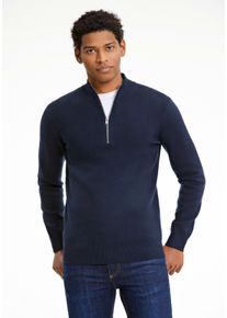 Troyer LINDBERGH, Herren, Gr. L, navy, Strick, Obermaterial: 52% Viskose, 26% Polyester, 22% Polyamid, unifarben, relaxed fit h&uuml;ftbedeckend, Rundhals, B&uuml;ndchen, Pullover Troyer, aus Viskose und mit Stehkragen