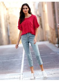 Kurzarmbluse Heine, Damen, Gr. 44, erdbeere, 100% Viskose, unifarben, Rundhals, Blusen Kurzarmbluse