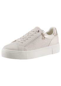 Plateausneaker Tamaris, Damen, Gr. 38, beige (ecru, goldfarben), Lacklederimitat, Lederimitat, Schuhe Plateausneaker, Freizeitschuh, Halbschuh, Schn&uuml;rer mit Bes&auml;tzen und Glitzerdetails, Topseller