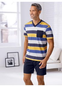 Shorty, Herren, Gr. 44/46, bunt (royalblau, ocker, geringelt), 100% Baumwolle, Homewear-Sets Shorty