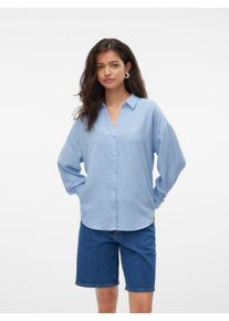 V&eacute;ro Moda Langarmbluse VERO MODA "VMMELANEY QUEENY LS SHIRT WVN NOOS", Damen, Gr. L, blau (chambray blau detail:melange), Web, Obermaterial: 100% Polyester, meliert, loose fit Po-bedeckend, V-Ausschnitt, Blusen Langarmbluse, Kunstfaser, loose fit