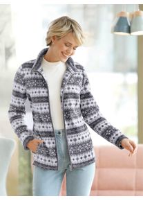 Fleecejacke Classic Basics, Damen, Gr. 46, beige (ecru, anthrazit, bedruckt), 100% Polyester, gemustert, mehrfarbig, Jacken Fleecejacke