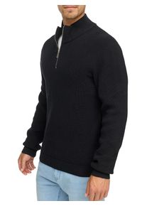 Troyer INDICODE "INEmil &frac12; zip", Herren, Gr. M, schwarz, Strick, Obermaterial: 60% Polyester, 40% Baumwolle, unifarben, regular fit h&uuml;ftlang, hoch geschlossener Ausschnitt, Pullover Troyer