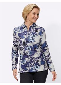 Poloshirt Classic Basics "Shirt", Damen, Gr. 38, blau (hellblau, marine, bedruckt), 95% Polyester, 5% Elasthan, gemustert, mehrfarbig, Shirts Poloshirt